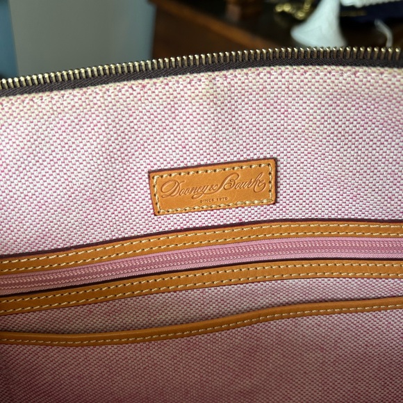 EUC Dooney & Bourke Smooth Leather Tobi Tote - Beige & Tan w/ Fuchsia Interior - Picture 14 of 16